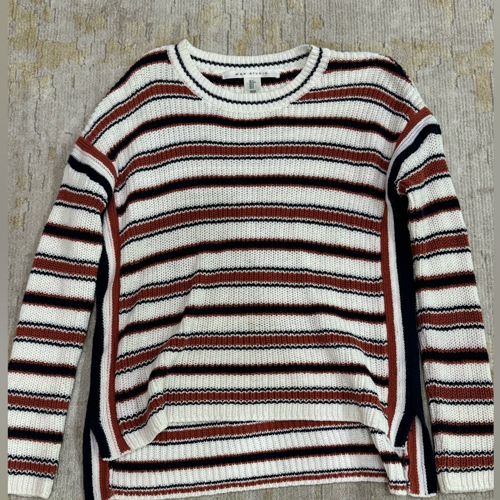 Max Studio Striped 100% Cotton Sweater, Small